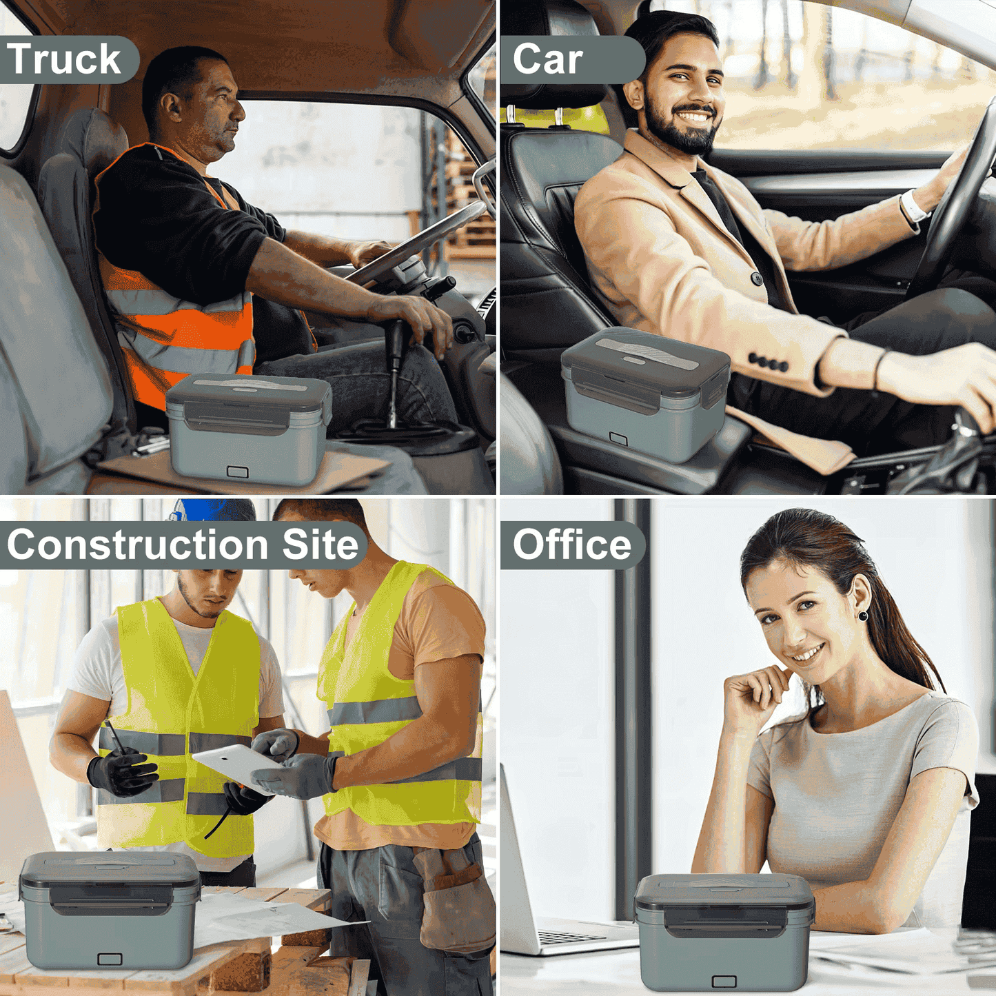 Herrfilk® Electric Heated Lunch Box - Portable Food Warmer for Car, Truck, Home (White/Grey)