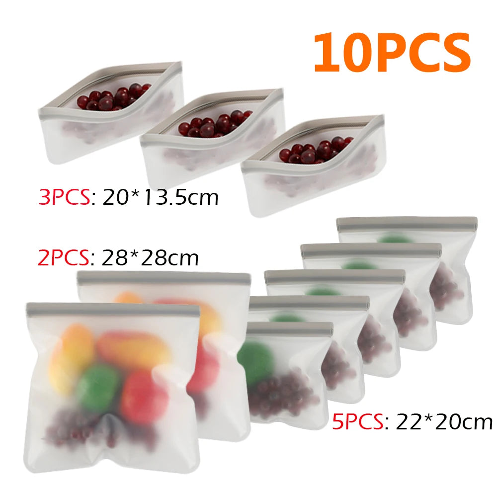 Eco-Friendly Silicone Food Storage Bags - Set of 10