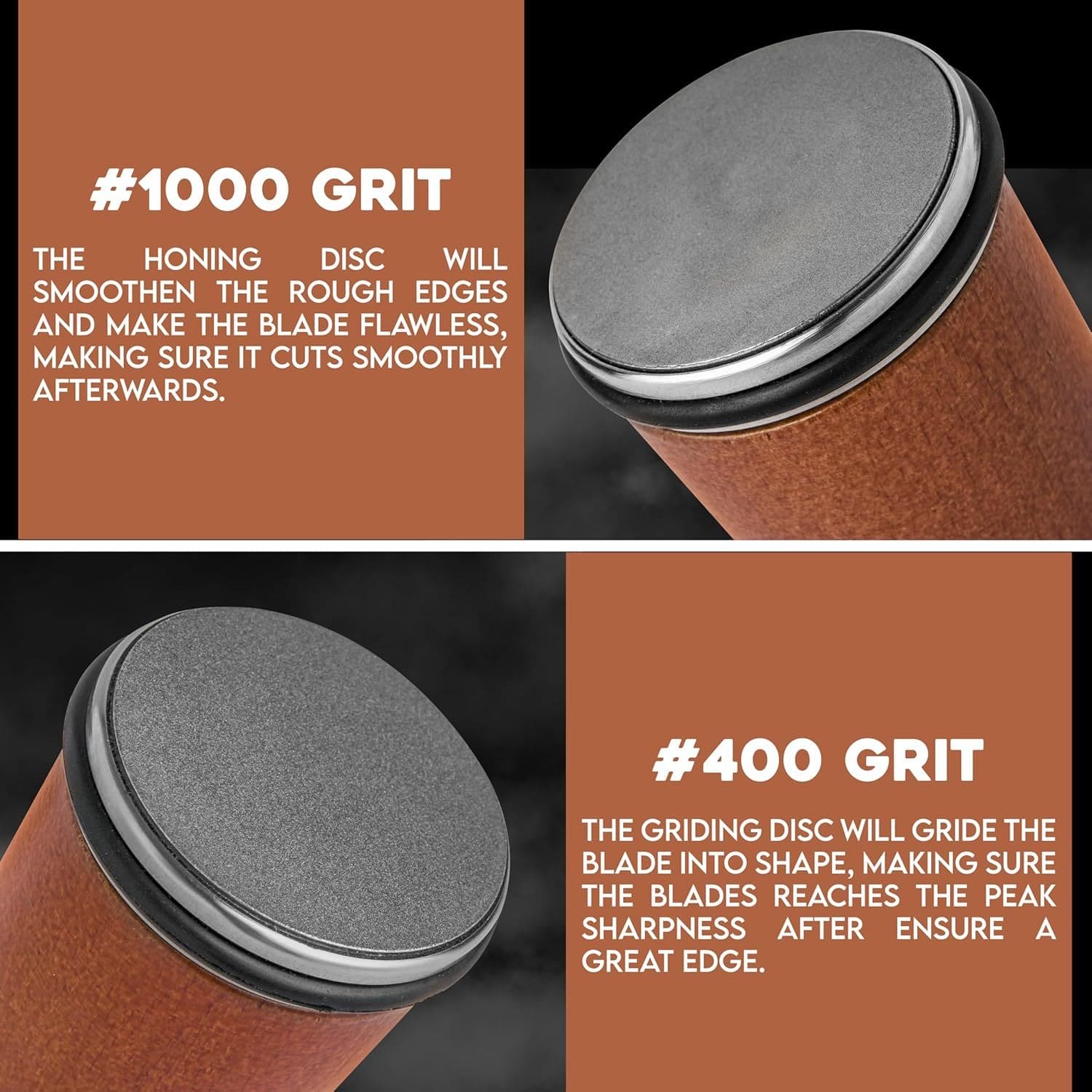 Kitchly solid wood rolling knife sharpener with two-sided blade sharpening tool on a wooden surface