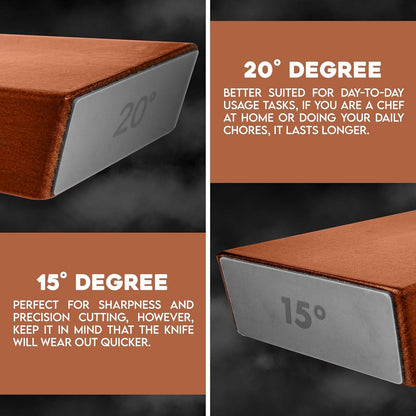 Kitchly solid wood rolling knife sharpener with two-sided blade sharpening surfaces on a wooden base.