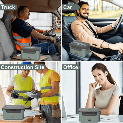 Kitchly Electric Heated Lunch Box - Portable Food Warmer for Car, Truck, Home (Green/Grey)