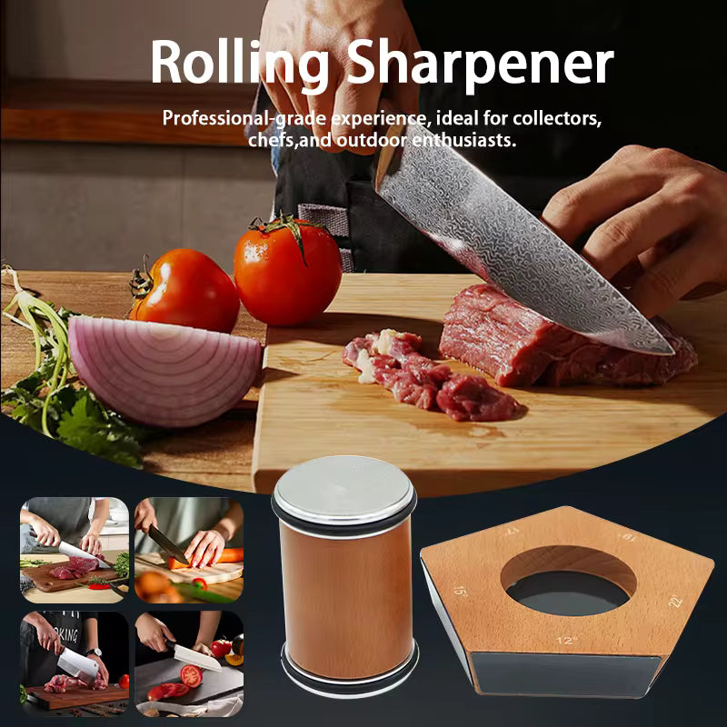 Kitchly solid wood rolling knife sharpener with a premium blade sharpening mechanism and ergonomic design.