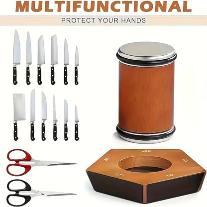 Kitchly solid wood rolling knife sharpener with a compact design, featuring a premium blade sharpening mechanism for kitchen knives.