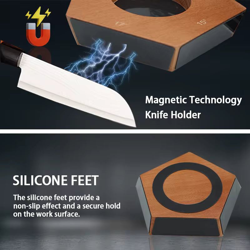 Kitchly solid wood rolling knife sharpener with premium blade sharpening mechanism, featuring a compact and durable design.