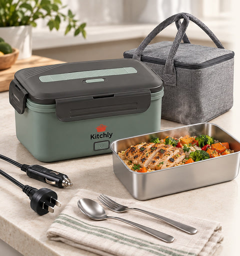 Kitchly heated lunch box with hot meal